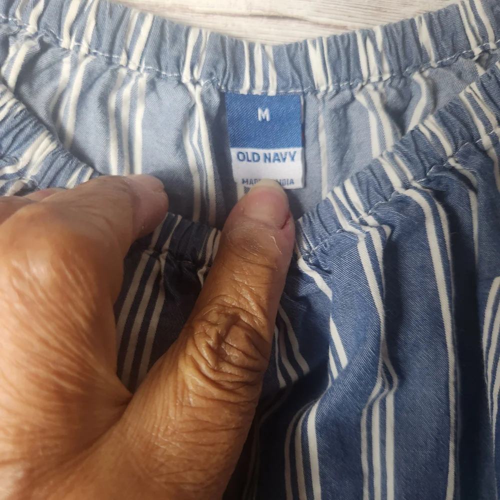 Blue Striped Off-Shoulder Women's Top - Picture 4 of 5